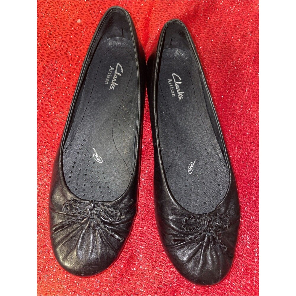 Clarks Artisan Women’s Size 7.5 M Black Leather Flats Bow tie  Leather Ballet